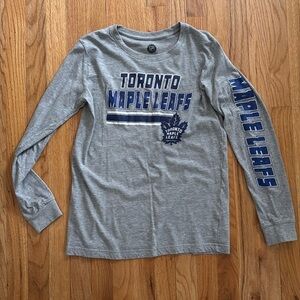 Toronto Maple Leafs Hockey Grey Long Sleeve Shirt Girl XL 14 16